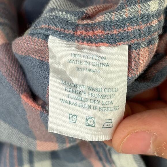 Faherty gray orange plaid button up down long sleeve men's shirt size Large - Picture 6 of 11